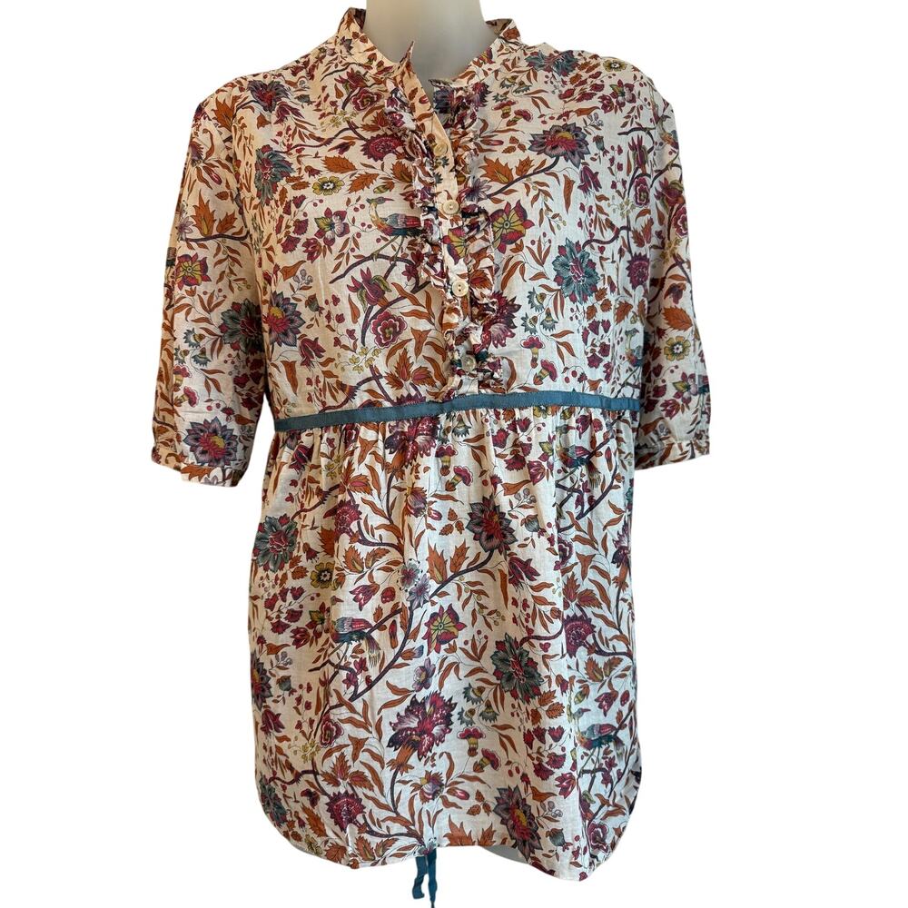 VTG Boho Peasant‎ Blouse Women's L Cotton Ruffle Multicolor Indie Lucky Brand
